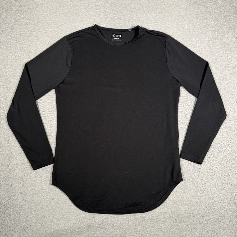 Cuts Shirt Mens Medium Black Curve Hem Elongated Pyca Pro Casual Preppy Logo